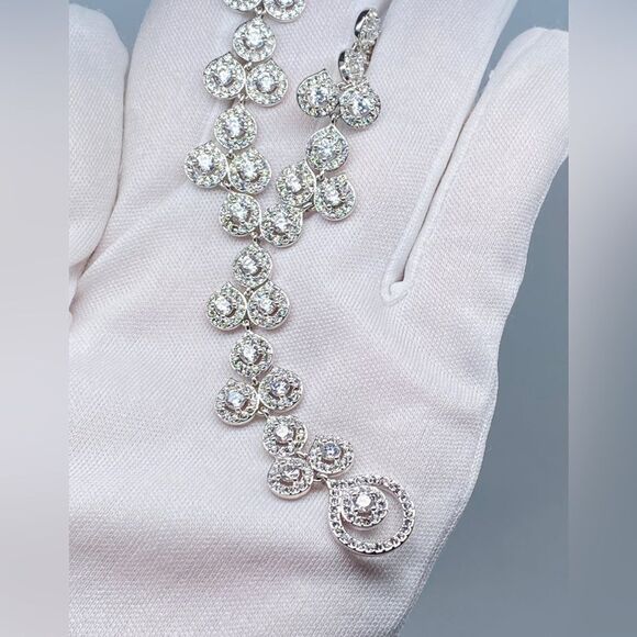 Y-drop crystal-dusted double chain necklace - Picture 10 of 15